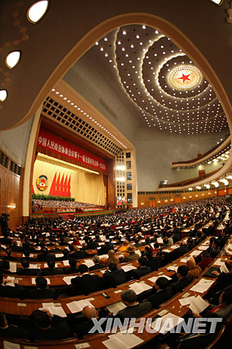 3月3日,中國人民政治協商會議第十一屆全國委員會第一次會議在北京人民大會堂開幕。 新華社記者蘭紅光攝